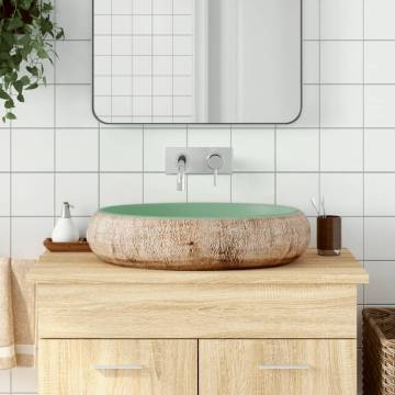 Elegant Green & Brown Oval Countertop Basin - 59x40 cm Ceramic