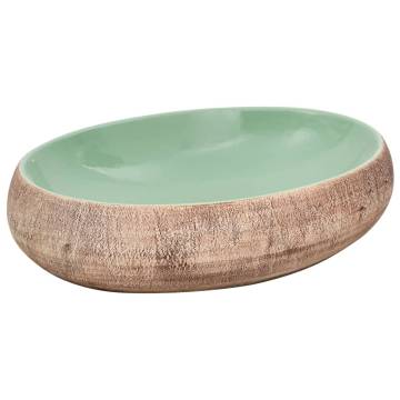 Elegant Green & Brown Oval Countertop Basin - 59x40 cm Ceramic