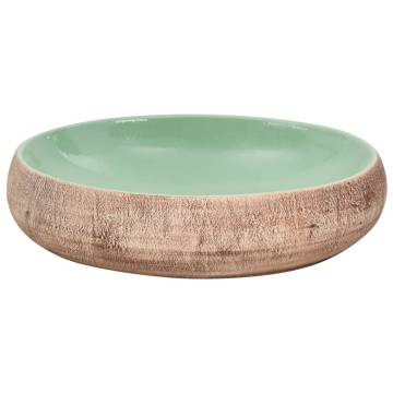 Elegant Green & Brown Oval Countertop Basin - 59x40 cm Ceramic