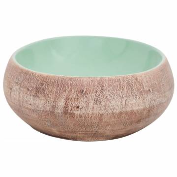 Elegant Green & Brown Oval Countertop Basin - 59x40 cm Ceramic