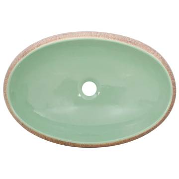 Elegant Green & Brown Oval Countertop Basin - 59x40 cm Ceramic