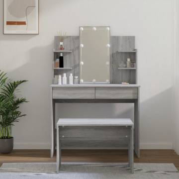 Stylish Dressing Table Set with LED - Grey Sonoma Wood