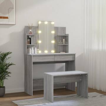 Stylish Dressing Table Set with LED - Grey Sonoma Wood