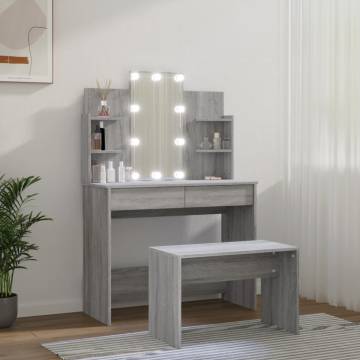 Stylish Dressing Table Set with LED - Grey Sonoma Wood