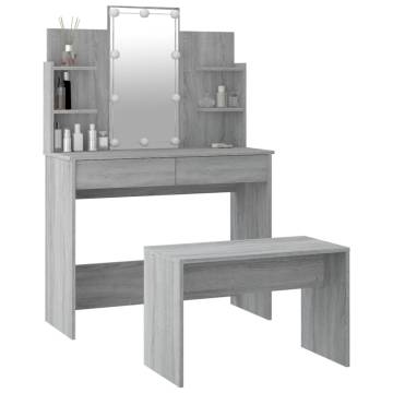 Stylish Dressing Table Set with LED - Grey Sonoma Wood