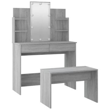 Stylish Dressing Table Set with LED - Grey Sonoma Wood