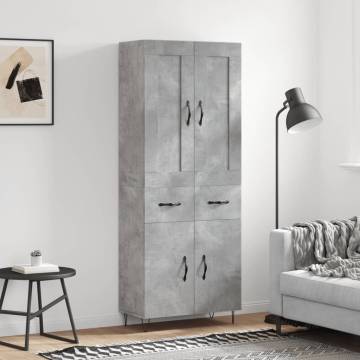 Stylish Highboard in Concrete Grey - 69.5x34x180 cm