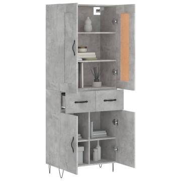 Stylish Highboard in Concrete Grey - 69.5x34x180 cm