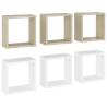 Wall Cube Shelves Set - 6pcs White & Sonoma Oak | HipoMarket UK