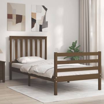 Honey Brown Bed Frame with Headboard - Solid Wood 90x200 cm