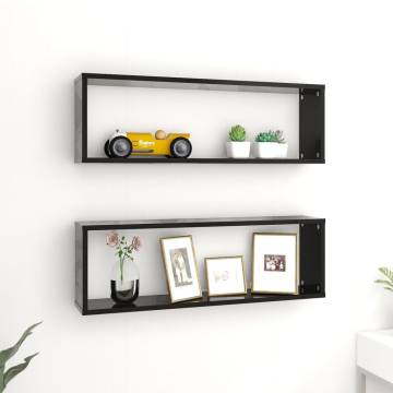 Wall Cube Shelf Set - High Gloss Black 2 pcs | HipoMarket