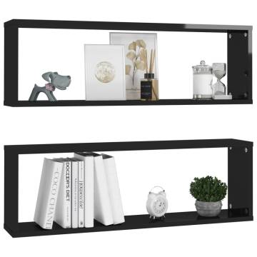 Wall Cube Shelf Set - High Gloss Black 2 pcs | HipoMarket