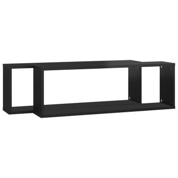 Wall Cube Shelf Set - High Gloss Black 2 pcs | HipoMarket