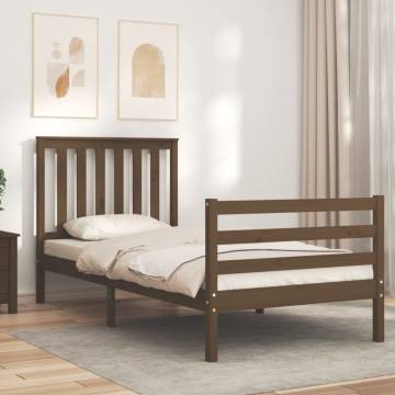 Honey Brown Bed Frame with Headboard - Solid Wood 90x200 cm