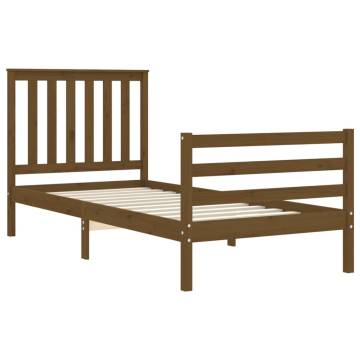 Honey Brown Bed Frame with Headboard - Solid Wood 90x200 cm