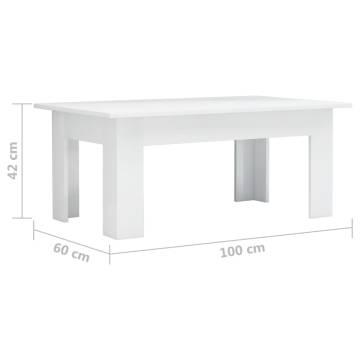 Elegant High Gloss White Coffee Table - 100x60x42 cm