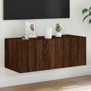 Stylish LED Brown Oak TV Wall Cabinet - 80x35x31 cm