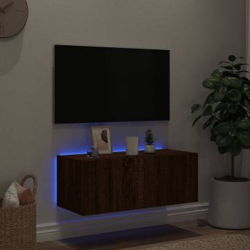 Stylish LED Brown Oak TV Wall Cabinet - 80x35x31 cm