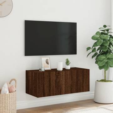 Stylish LED Brown Oak TV Wall Cabinet - 80x35x31 cm