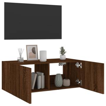 Stylish LED Brown Oak TV Wall Cabinet - 80x35x31 cm