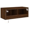 Stylish LED Brown Oak TV Wall Cabinet - 80x35x31 cm