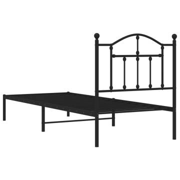 Black Metal Bed Frame with Headboard - 90x190 cm Single