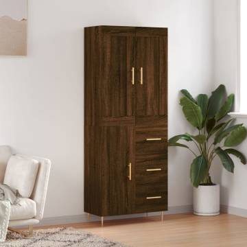 Elegant Brown Oak Highboard - 69.5x34x180 cm Engineered Wood