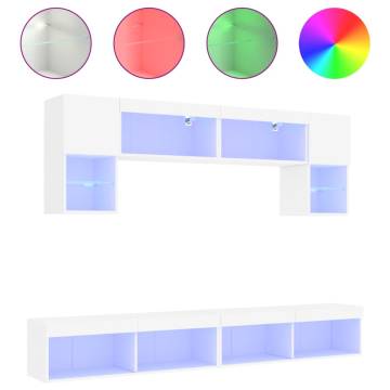 6 Piece TV Wall Units with LED - Stylish White Engineered Wood