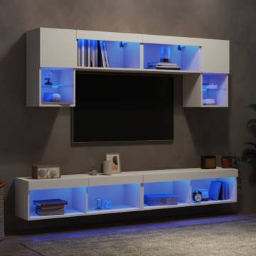 6 Piece TV Wall Units with LED - Stylish White Engineered Wood