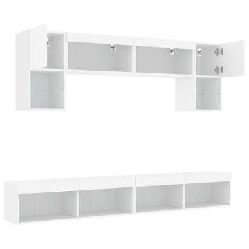 6 Piece TV Wall Units with LED - Stylish White Engineered Wood