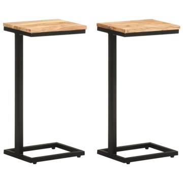 Stylish Solid Acacia Wood Side Tables - 2 Pcs Set