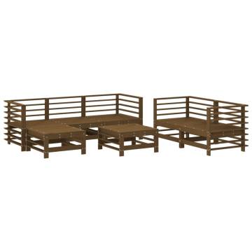 7 Piece Garden Lounge Set - Honey Brown Solid Pine Wood