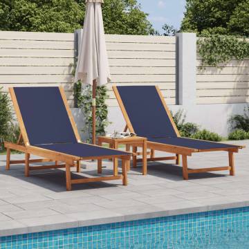 Sun Loungers 2 pcs with Table - Blue Acacia & Textilene