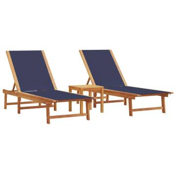 Sun Loungers 2 pcs with Table - Blue Acacia & Textilene