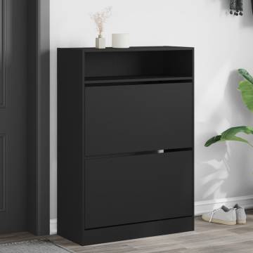 Shoe Cabinet with 2 Flip-Drawers - Black 80x34x116 cm