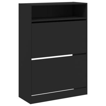 Shoe Cabinet with 2 Flip-Drawers - Black 80x34x116 cm