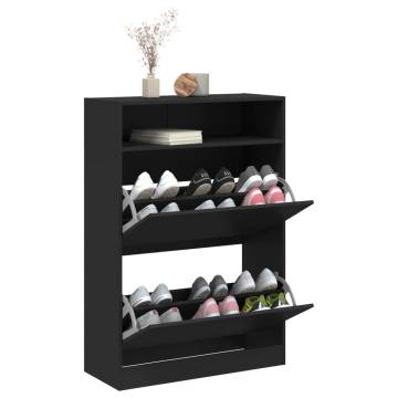 Shoe Cabinet with 2 Flip-Drawers - Black 80x34x116 cm