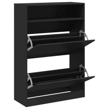 Shoe Cabinet with 2 Flip-Drawers - Black 80x34x116 cm