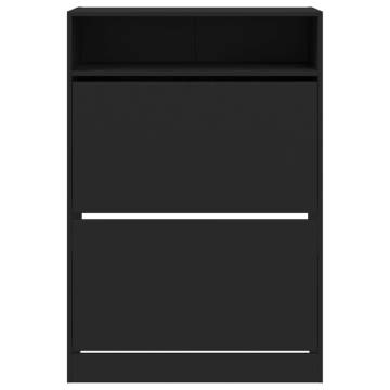 Shoe Cabinet with 2 Flip-Drawers - Black 80x34x116 cm