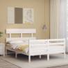 Bed Frame with Headboard White Double Solid Wood Colour white Size 135 x 190 cm Model low 