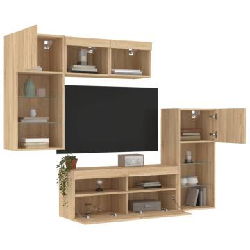 5 Piece LED TV Wall Units in Sonoma Oak - Space Saving Design