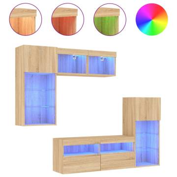 5 Piece LED TV Wall Units in Sonoma Oak - Space Saving Design