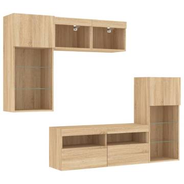 5 Piece LED TV Wall Units in Sonoma Oak - Space Saving Design