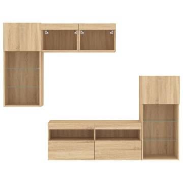 5 Piece LED TV Wall Units in Sonoma Oak - Space Saving Design