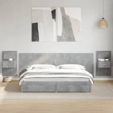 Concrete Grey Bed Headboard with Cabinets - 240 cm | Hipomarket