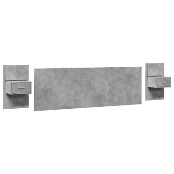 Concrete Grey Bed Headboard with Cabinets - 240 cm | Hipomarket