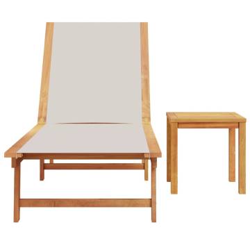 Sun Lounger with Table - Grey Solid Wood Acacia & Textilene | HipoMark