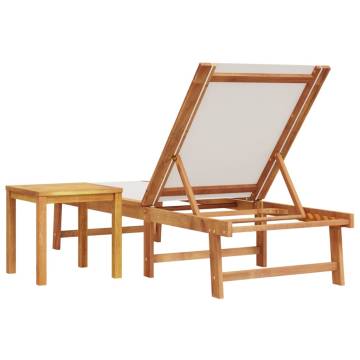 Sun Lounger with Table - Grey Solid Wood Acacia & Textilene | HipoMark