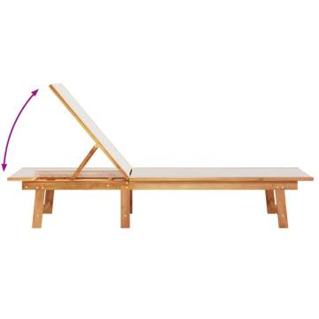 Sun Lounger with Table - Grey Solid Wood Acacia & Textilene | HipoMark