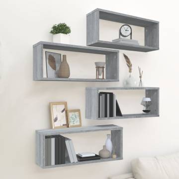 Wall Cube Shelves 4 pcs Grey Sonoma - Stylish & Functional